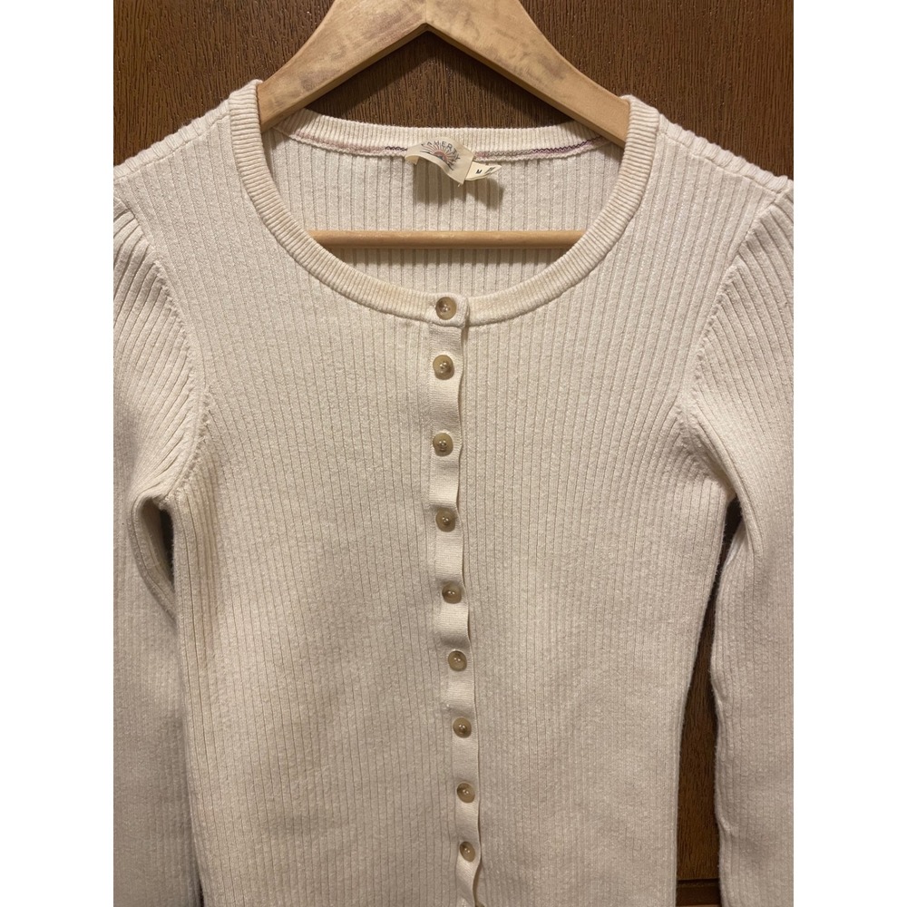 Faherty Cream Ribbed Organic Cotton Cashmere Blend Button Front Cardigan Size M - Picture 2 of 4